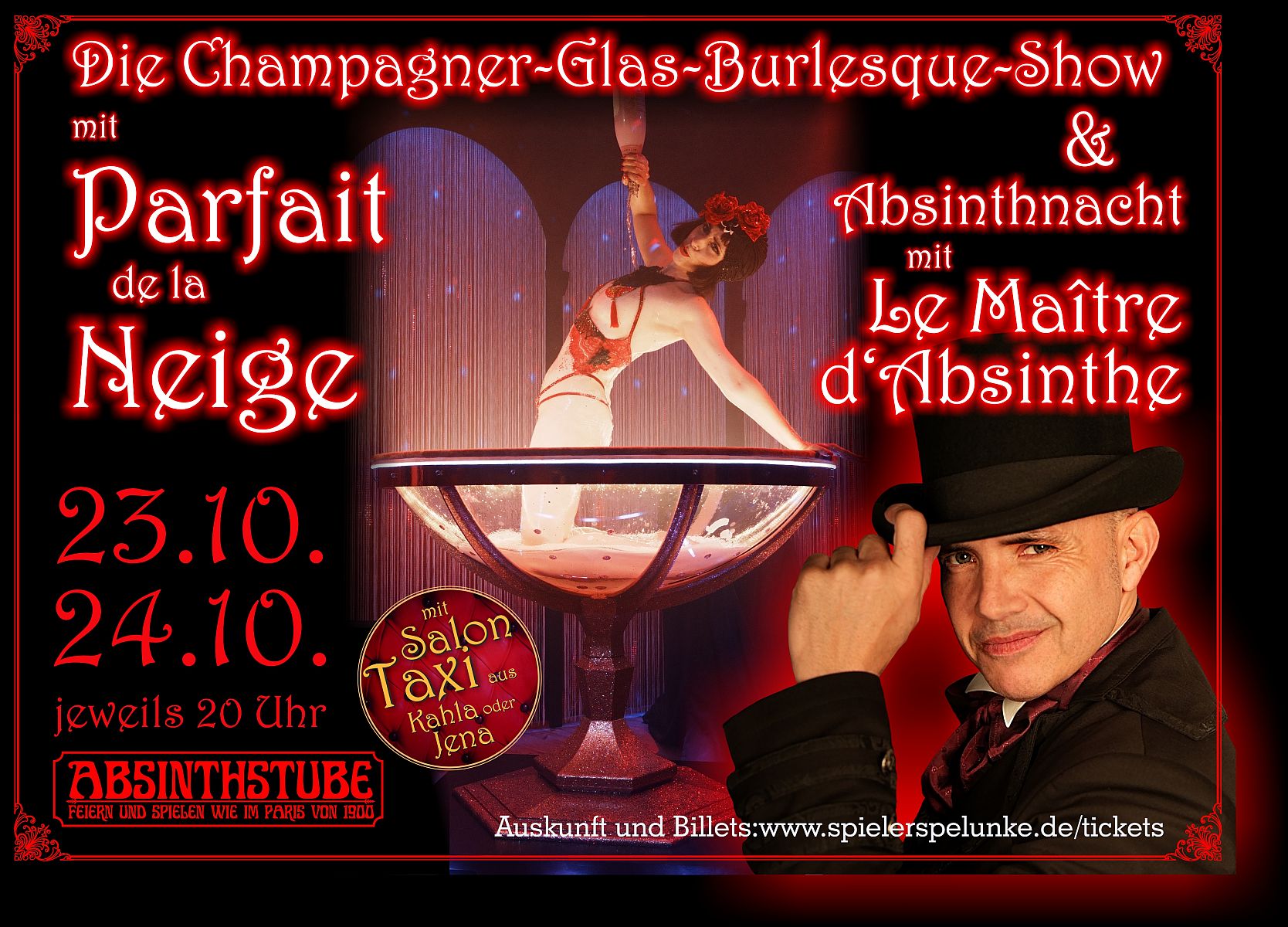 Champagnerglas-Burlesque-Show mit Parfait de la Neige live in der Spielerspelunke