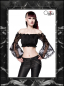 Preview: crop top bluse schwarz bauchfrei schulterfrei schwarz transparente trompetenärmel florales muster spitzensaum spielerspelunke