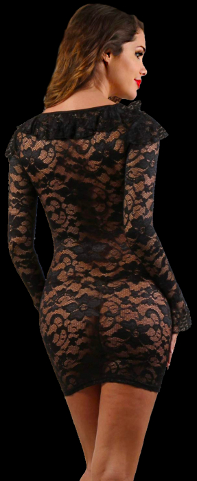 transparentes minikleid aus spitze schwarz schmuckelelement im tiefen dekollete spielerspelunke