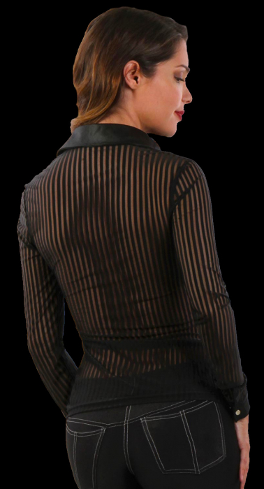 damenbluse schwarz mit transparenten streifen und wetlook