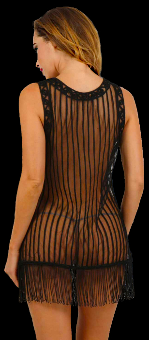 netztop netzkleid schwarz mit fransen