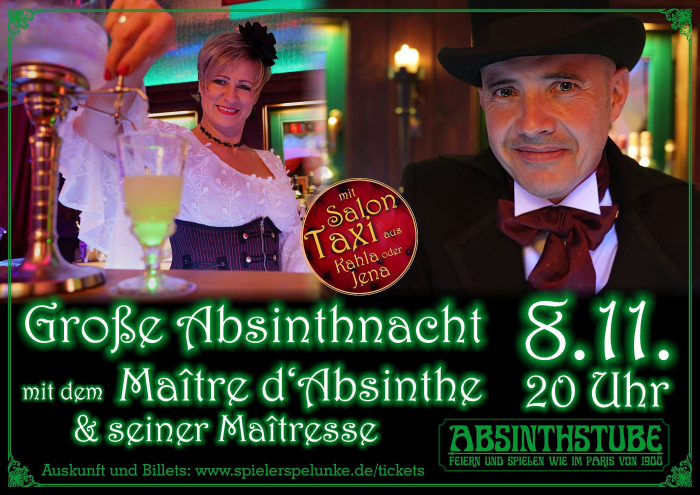 grosse absinthnacht mit dem maitre d'absinthe und seiner maitresse
