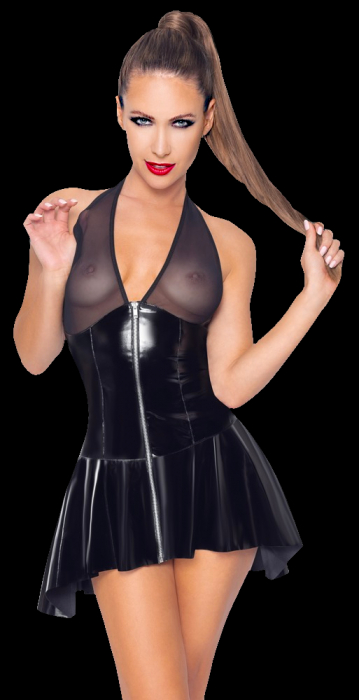 lack minikleid mit netztop bustier neckholder reissverschluss