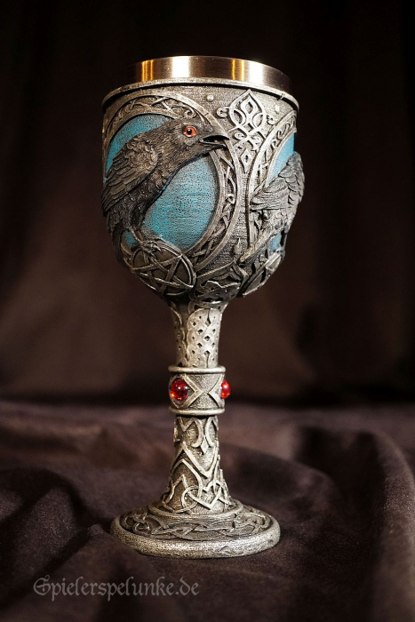 Gothic Fantasy LARP Trinkkelch mit Rabenmotiv und Edelstahleinsatz