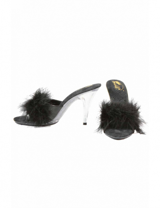 mule shoes pantoletten low heel transparent mit lackleder und federn spielerspelunke