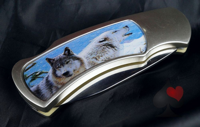 western biker camping klappmesser wolf 3d bild