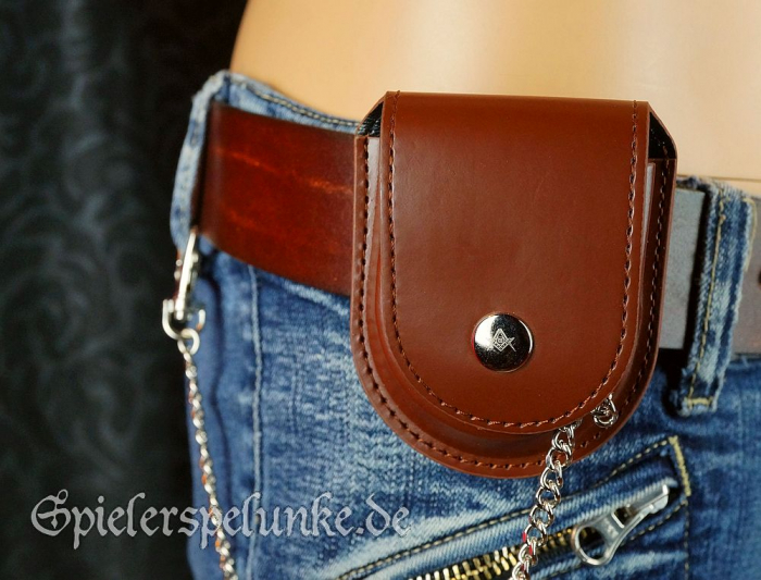 Taschenuhr Freimaurer mit Kette Deckel und Kunstlederetui