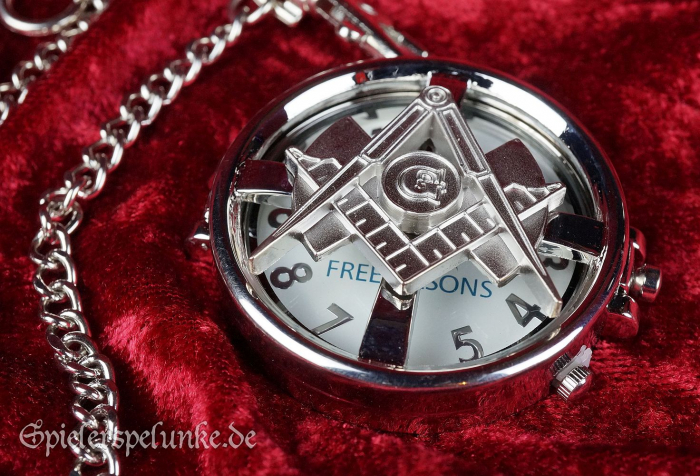 Taschenuhr Freimaurer mit Kette Deckel und Kunstlederetui