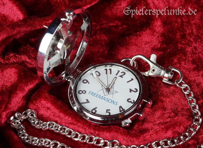 Taschenuhr Freimaurer mit Kette Deckel und Kunstlederetui