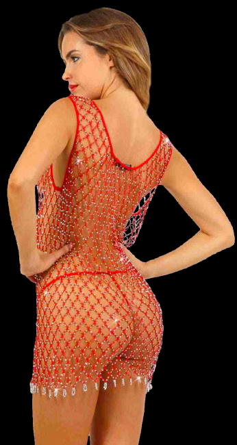 netztop netzkleid rot mit farbigem strass