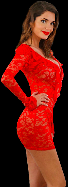 transparentes minikleid aus spitze rot schmuckelelement im tiefen dekollete spielerspelunke