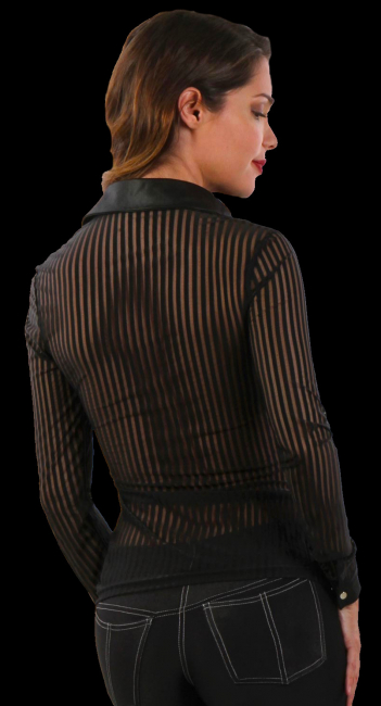 damenbluse schwarz mit transparenten streifen und wetlook