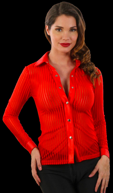 damenbluse rot mit transparenten streifen und wetlook