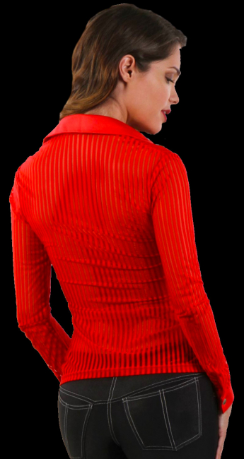 damenbluse rot mit transparenten streifen und wetlookarenten streifen und wetlook