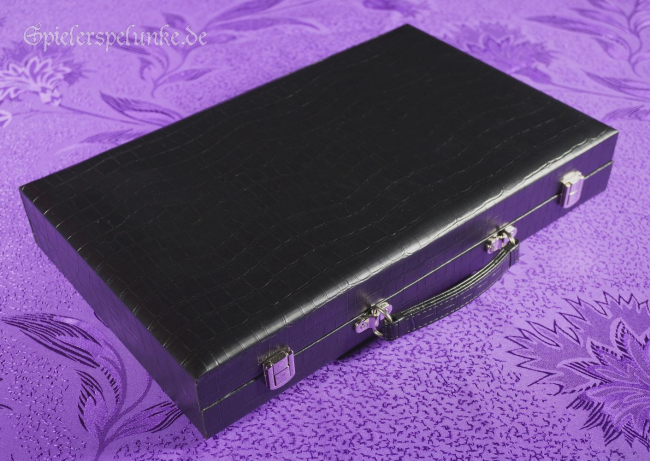 backgammon spielekoffer kunstleder schwarz velour grau schwarz weiß
