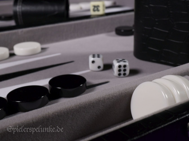 backgammon spielekoffer kunstleder schwarz velour grau schwarz weiß