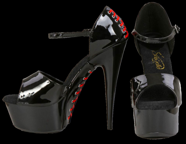 burlesque plateau high heel sandale lack schwarz rot korsettschnürung spielerspelunke
