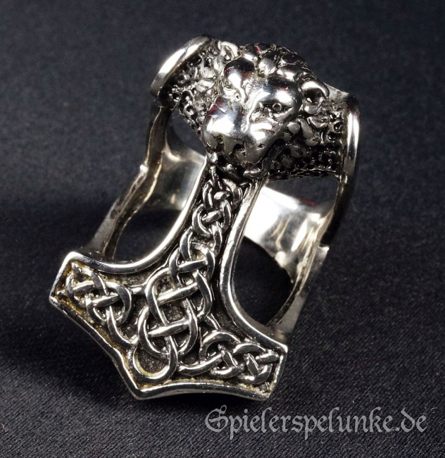Edelstahlring Thors Hammer mit Löwenkopf