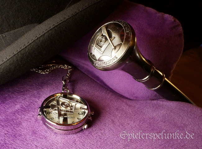 gehstock gothic burlesque steampunk freimaurer schwarz silber taschenuhr