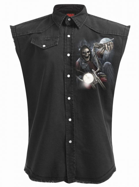 biker weste rider denim stone washed workershirt bedruckt