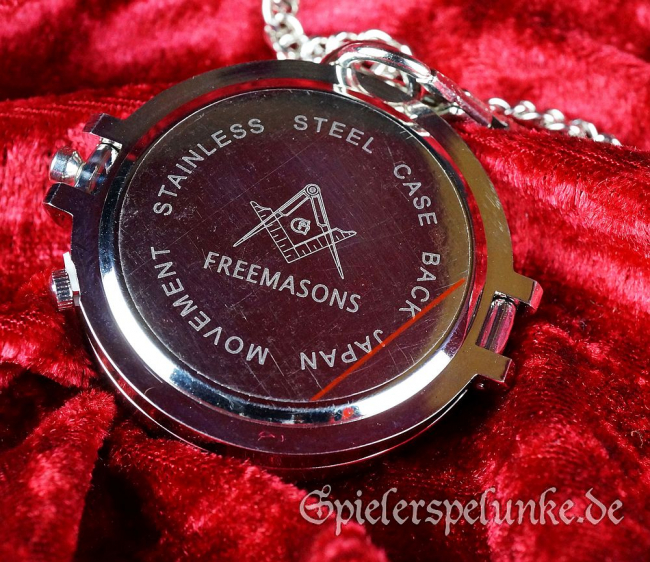 Taschenuhr Freimaurer mit Kette Deckel und Kunstlederetui