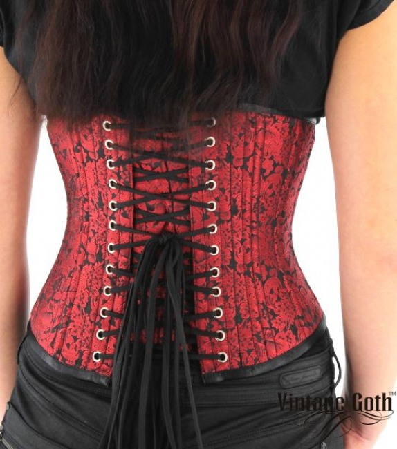 Unterbrust Korsett Brokat schwarz rot