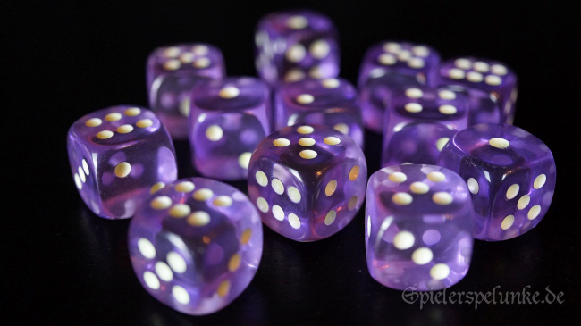 würfel kunststoff transparent lila fluoreszierend spielerspelunke