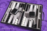 backgammon spielekoffer kunstleder schwarz velour grau schwarz weiß