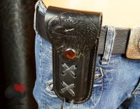 Western Biker Gürteltasche für Klappmesser Leder schwarz mit Adlerpunzierung