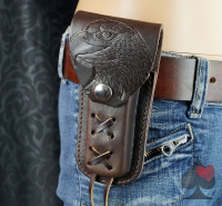 Western Biker Gürteltasche für Klappmesser Leder braun mit Adlerpunzierung