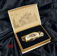 Klappmesser Wildlife Wölfe in Geschenkpackung für Western Biker Camping Outdoor