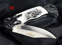 western biker camping klappmesser wolfsrelief