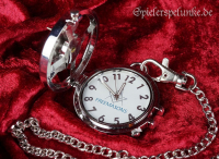 Steampunk Taschenuhr "Freimaurer" rund mit Springdeckel und Kette im Lederetui für Gürtelbefestigung